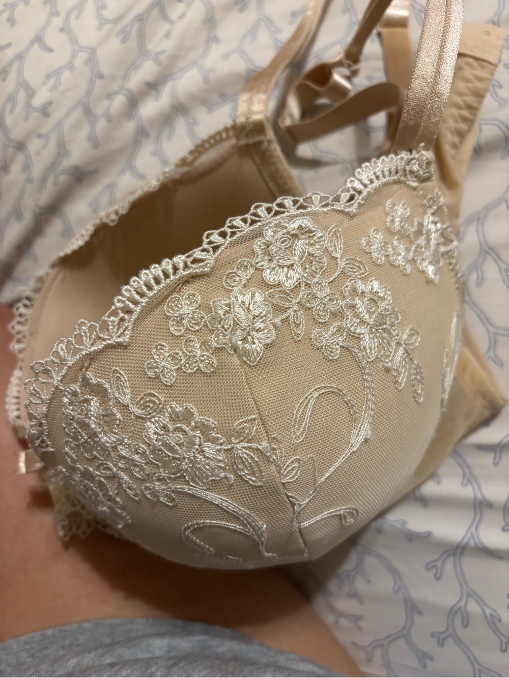 Ambrielle Beige Lace-Trim Push-Up Bra